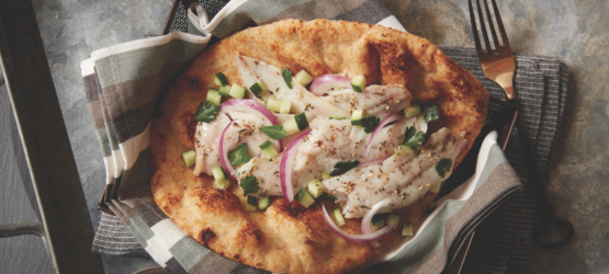 Lemon Tahini Alaska Pollock Flatbread Tacos