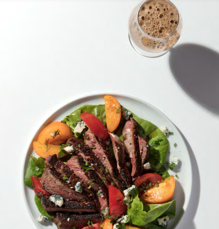 Grilled Rib-Eyes With Heirloom Tomatoes and Little Gem Salad