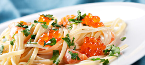 Fettuccine with Salmon and Red Caviar