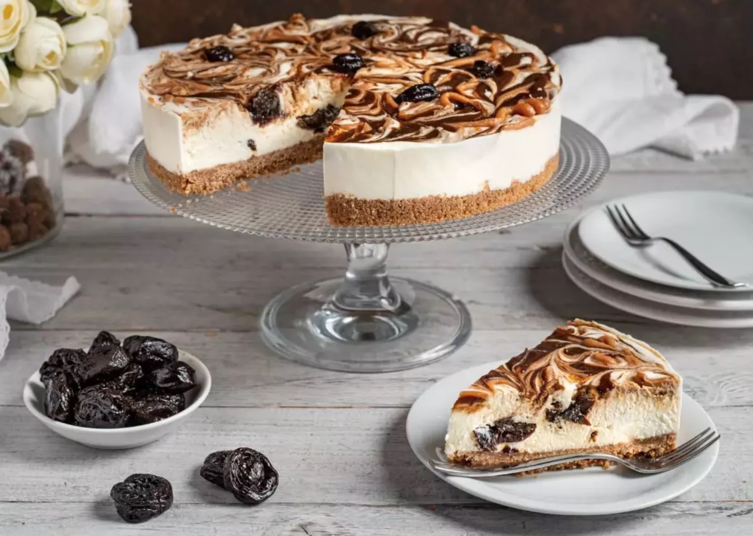 California Prunes Cheesecake with Caramel Sauce